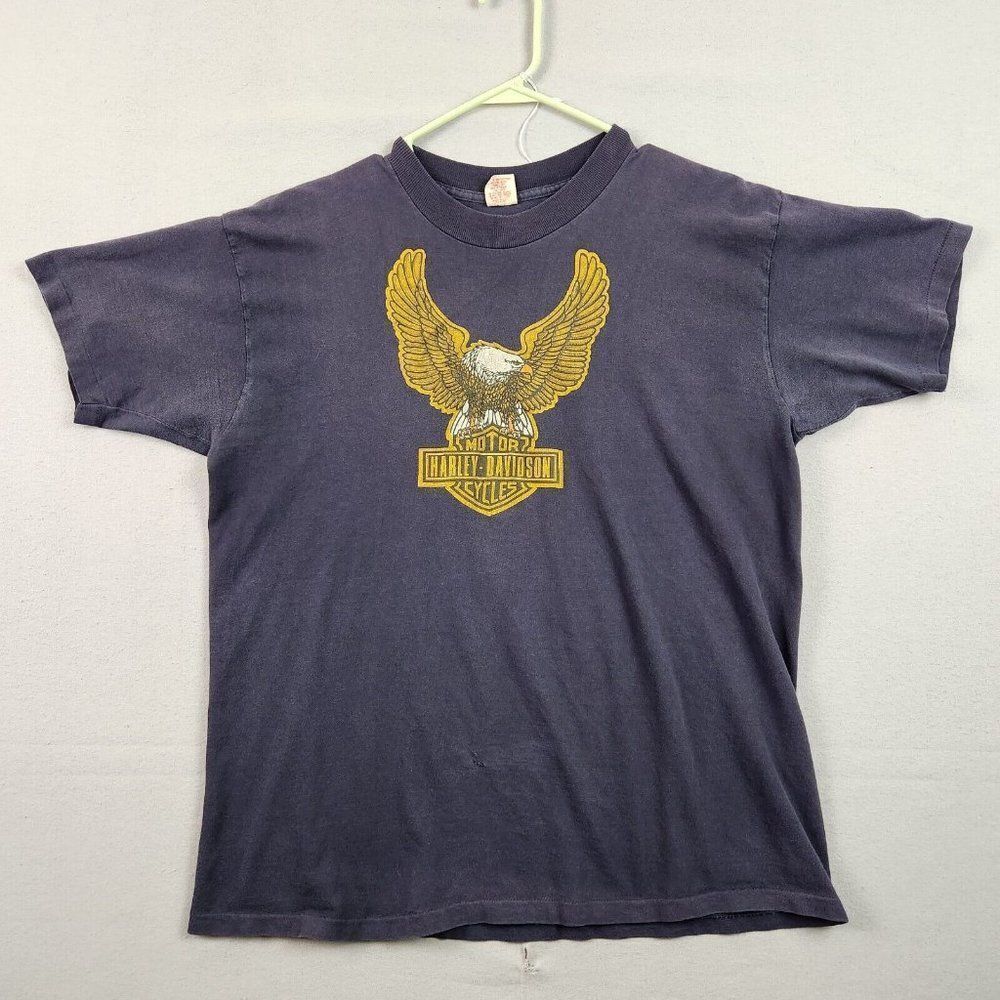 VTG 1970s Harley Davidson Eagle Collegiate Pacific Single Stitch Faded XL Fits L
